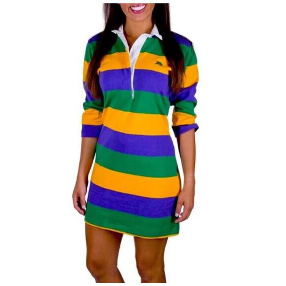 Perlis Women’s Large Mardi Gras Crawfish Rugby Striped Collar Dress - Picture 1 of 7